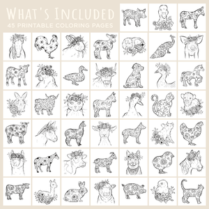 Download Flowered Farm Friends: Cheerful Printable Coloring E-Book