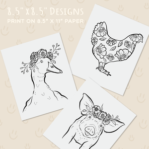 Download Flowered Farm Friends: Cheerful Printable Coloring E-Book