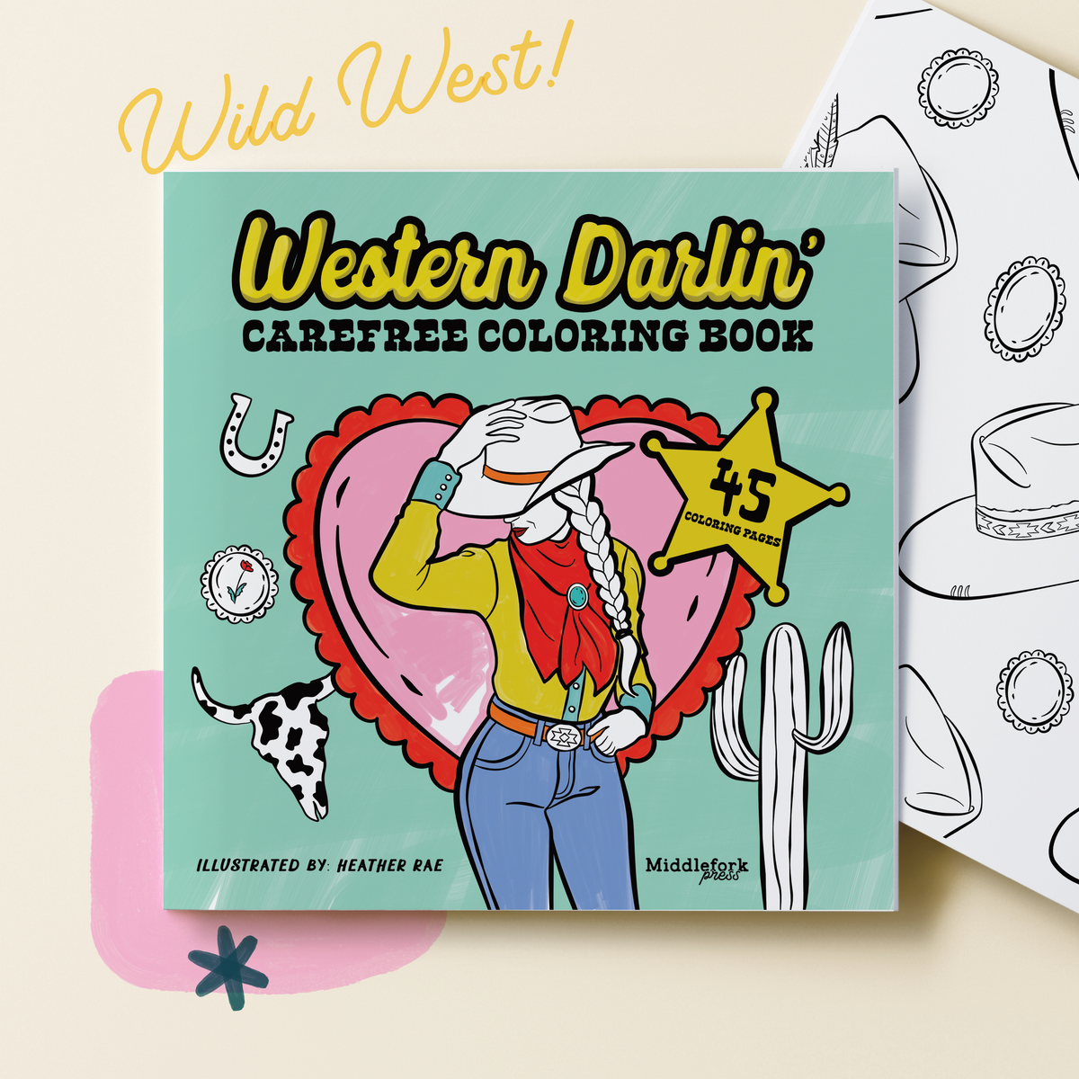Adult Coloring Book, Western Cowgirl Themed